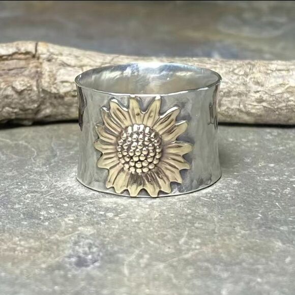 Sunflower Boho Wide Band Ring #750 - Picture 3 of 7
